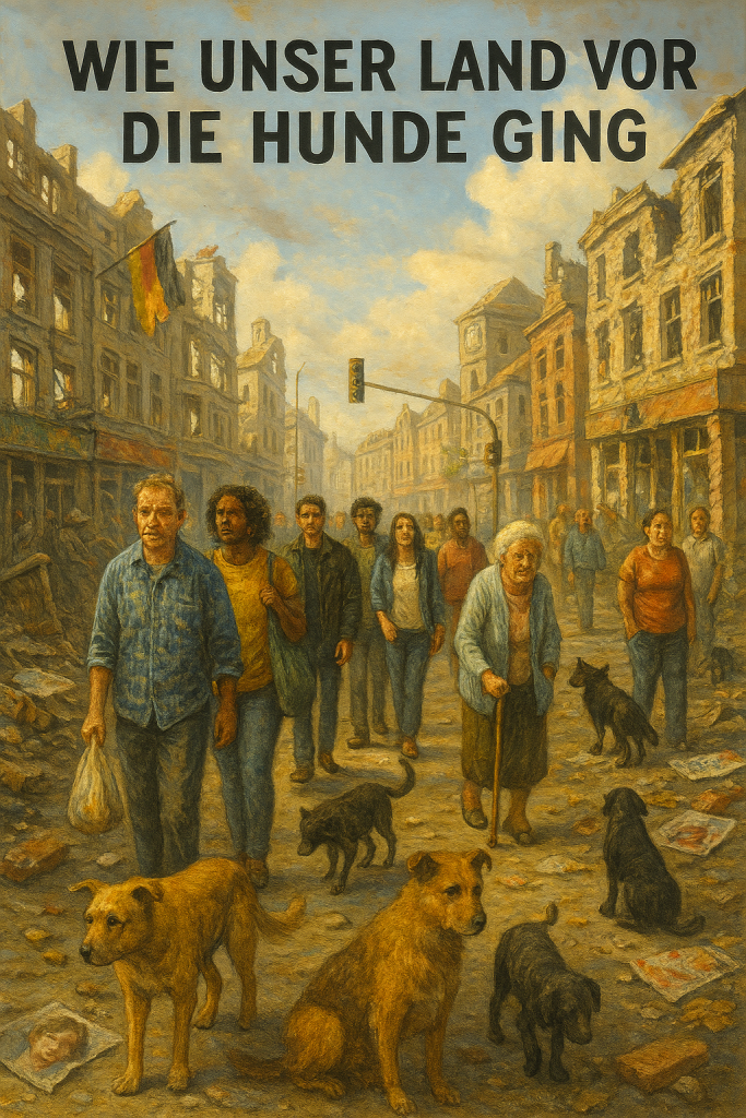 Zwischen Trümmern und Hoffnung gehen Menschen verschiedenster Herkunft gemeinsam durch die Straßen. Die Sonne taucht die Ruinen in warmes Licht – als wolle sie sagen: Verfall ist nicht das Ende. Wandel beginnt dort, wo Menschen sich begegnen.